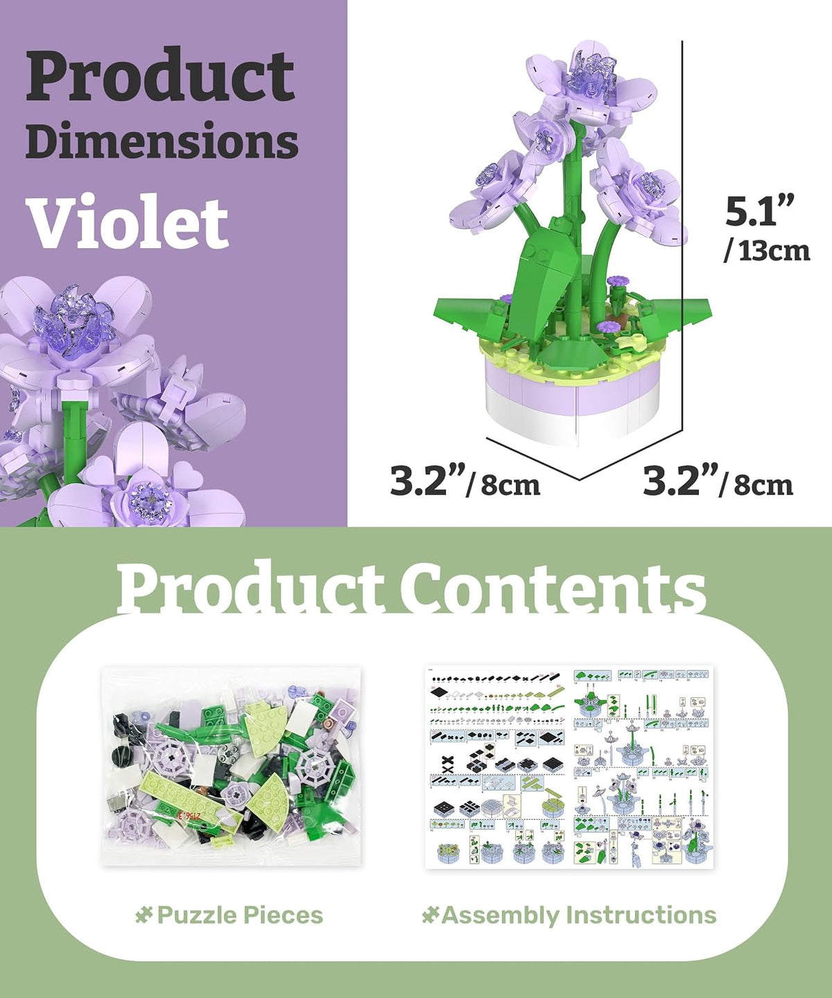 Mini Bricks Violet Potted Plant