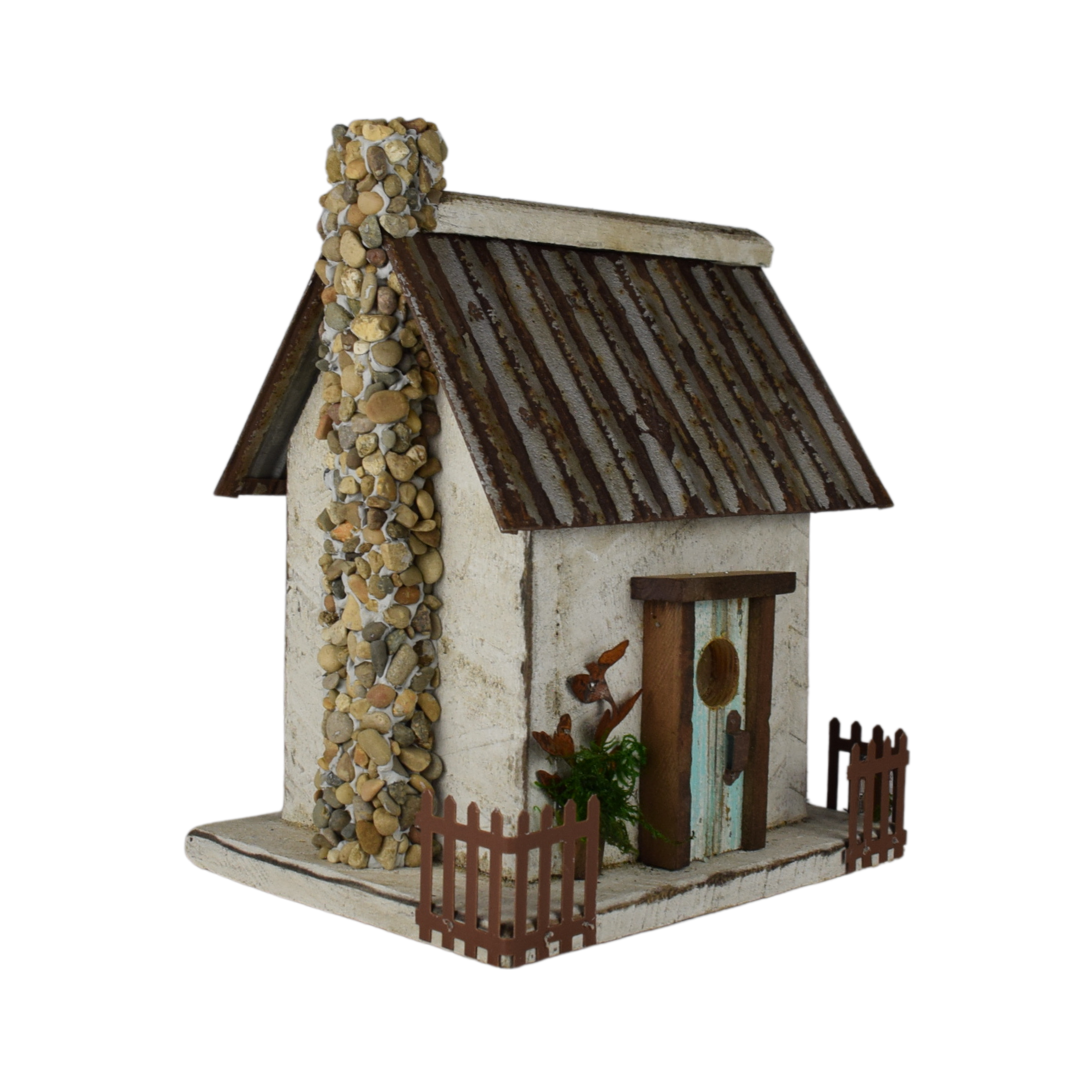 Natural Wood Handmade Birdhouse With Chimney, #8 White