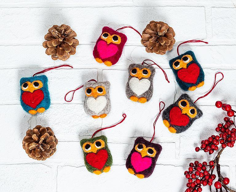 Owl with Heart Ornament, 8 Assortments