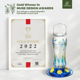 Painted Leak Proof Glass Hummingbird Feeder with Ant Moat, Aqua Blue, 25oz