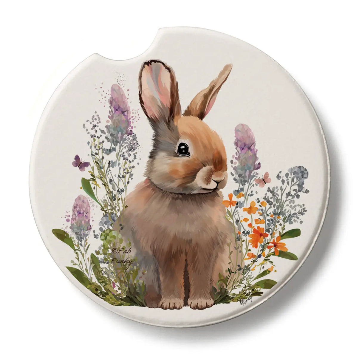 "Rabbit in Lupins" Stone Car Coaster