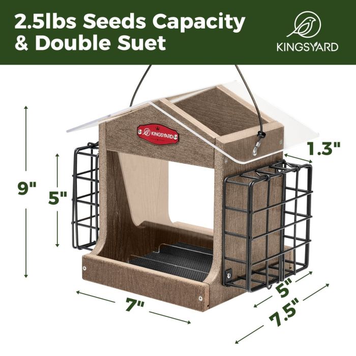 Recycled Plastic Double Suet Hopper Feeder, Brown