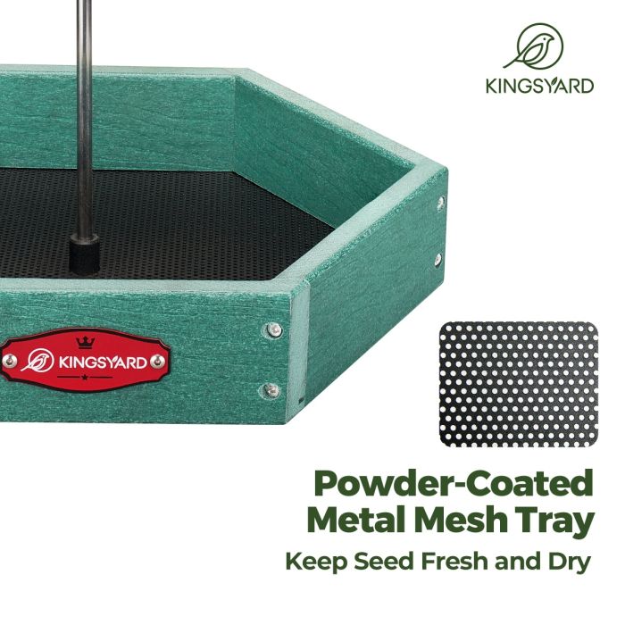 Recycled Plastic Hexigon Platform Bird Feeder, Green