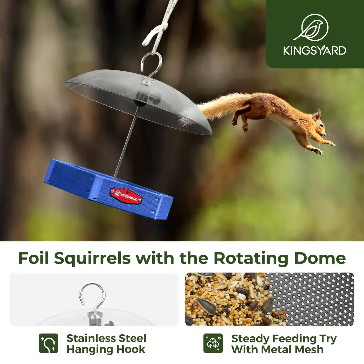 Recycled Plastic Platform Bird Feeder with Adjustable Dome, Blue
