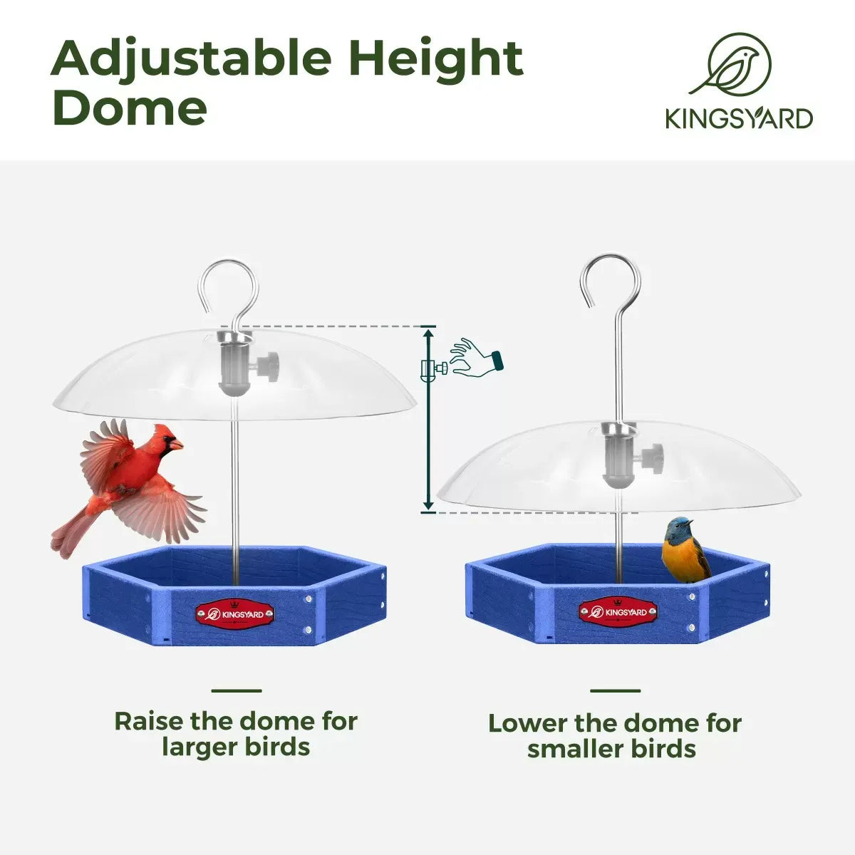 Recycled Plastic Platform Bird Feeder with Adjustable Dome, Blue