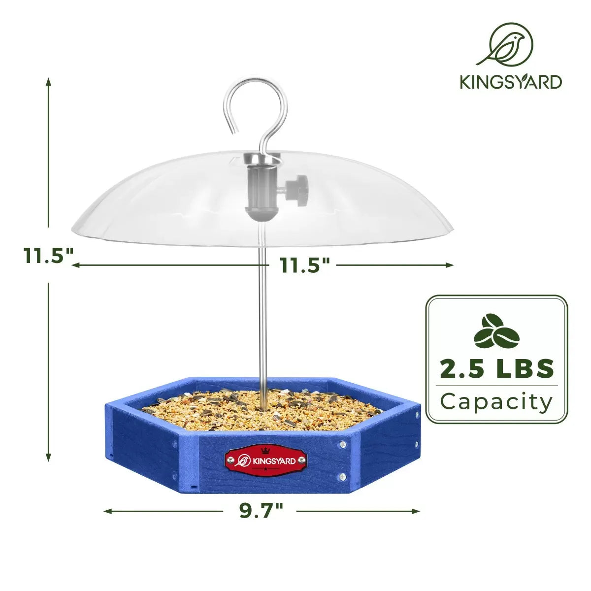 Recycled Plastic Platform Bird Feeder with Adjustable Dome, Blue