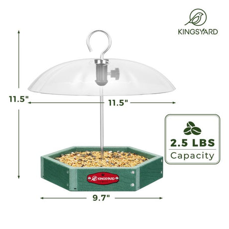 Recycled Plastic Platform Bird Feeder with Adjustable Dome, Green
