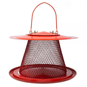 Red Collapsible Mesh Feeder with Tray, Holds 2.5lb Seed