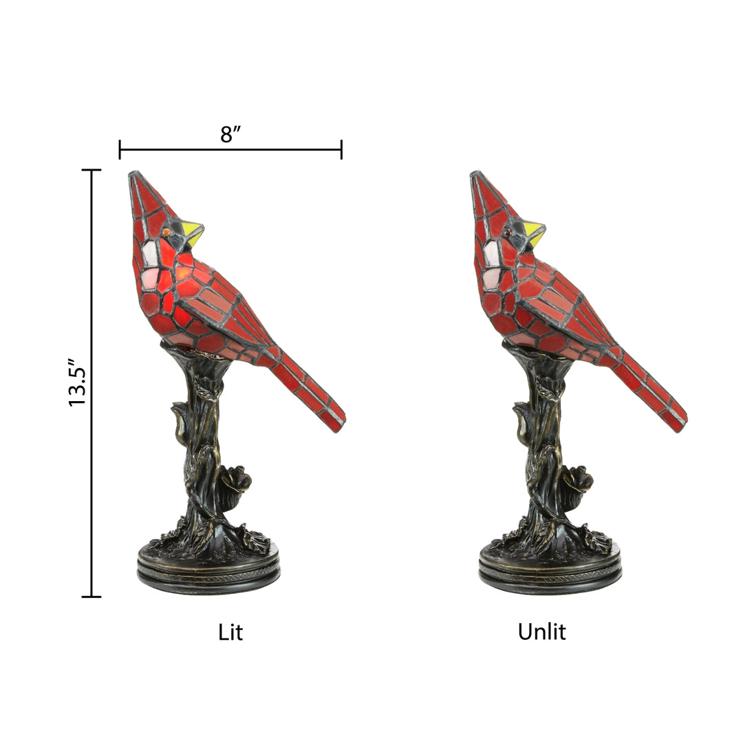 Skylar Red Cardinal Stained Glass Bird Accent Lamp, 13.5-Inch Height (Store Pickup Only)