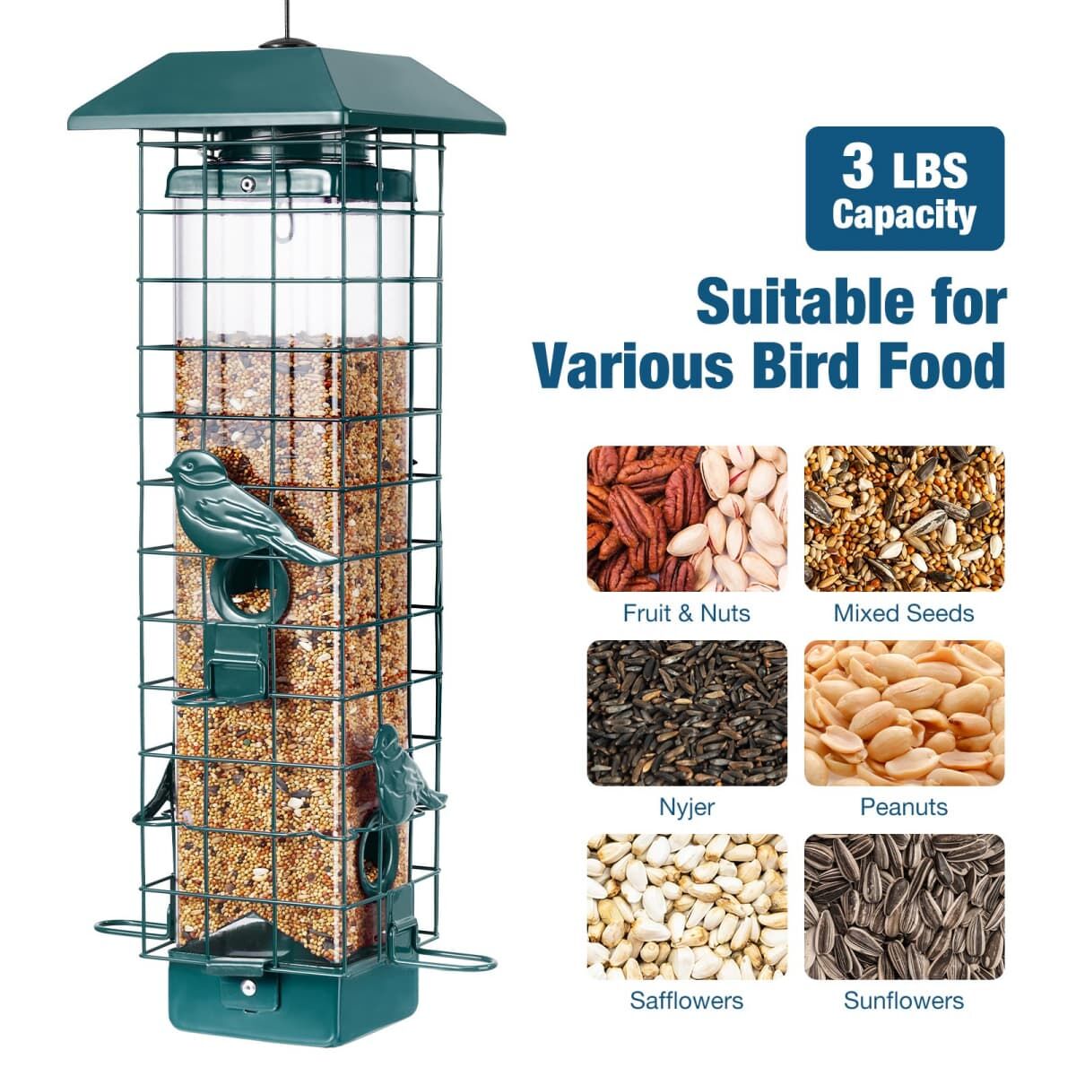 Squirrel-Proof Wild Bird Feeder, Green