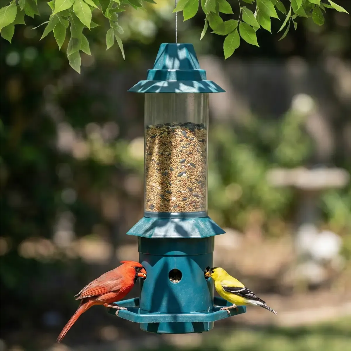 Squirrel Proof Weight Sensing Hanging Tube Bird Feeder, Green