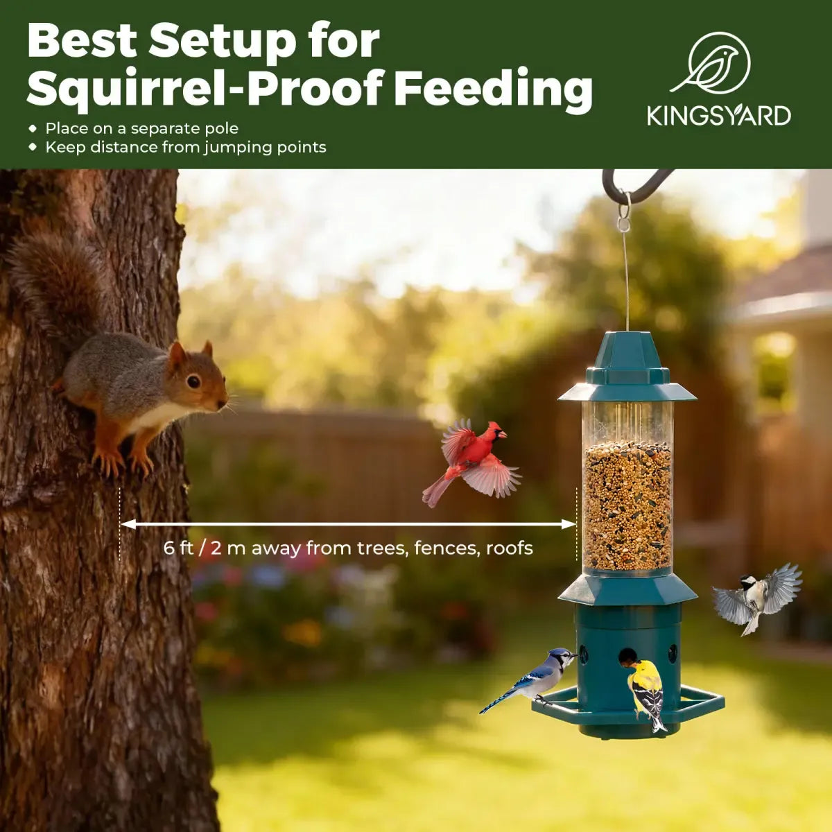 Squirrel Proof Weight Sensing Hanging Tube Bird Feeder, Green