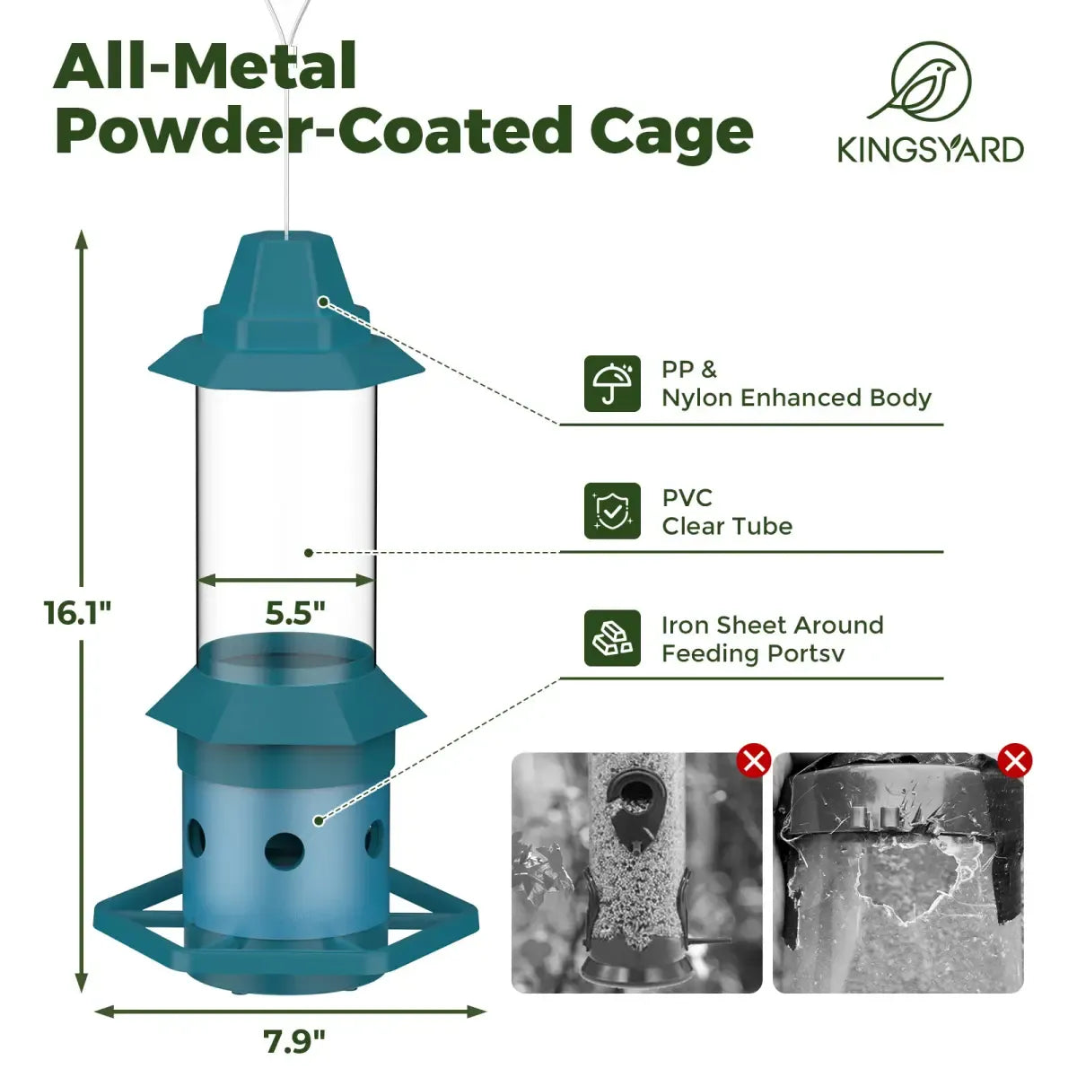 Squirrel Proof Weight Sensing Hanging Tube Bird Feeder, Green