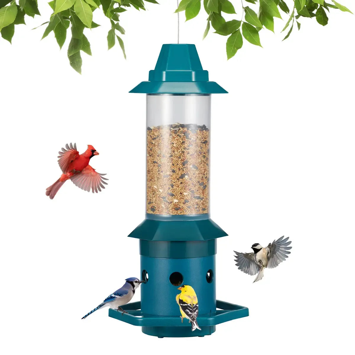 Squirrel Proof Weight Sensing Hanging Tube Bird Feeder, Green