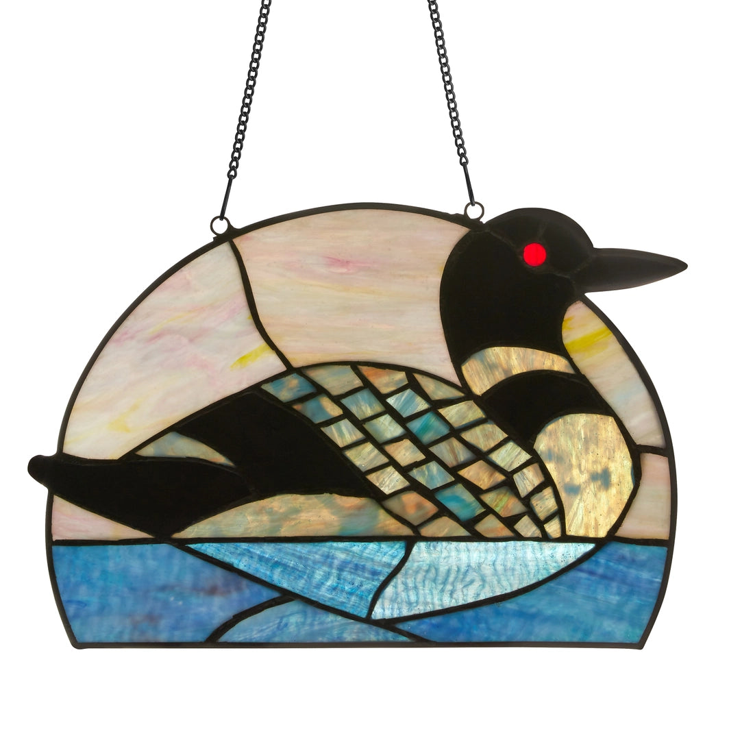 Swimming Loon Stained Glass Window Panel, 9.5-Inch Height (Store Pickup Only)