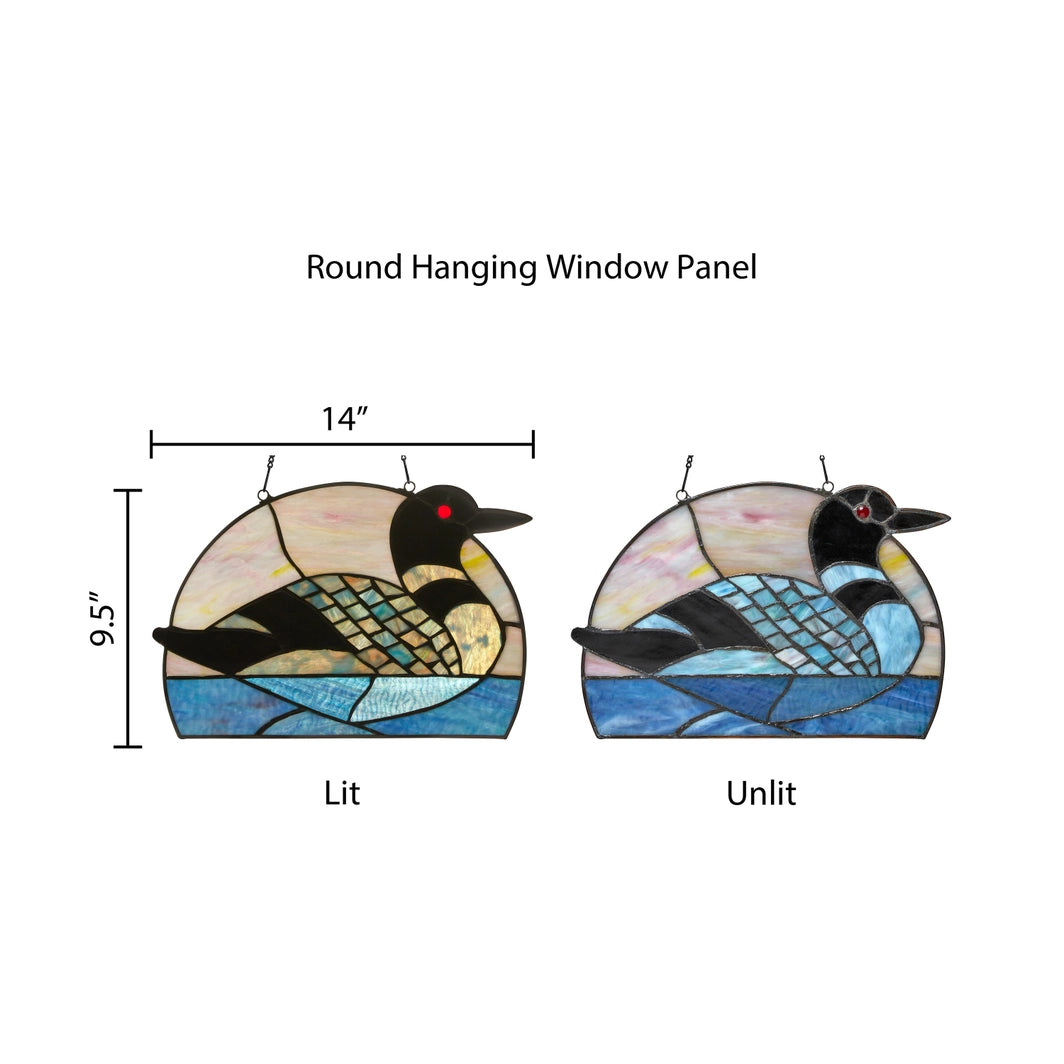 Swimming Loon Stained Glass Window Panel, 9.5-Inch Height (Store Pickup Only)