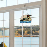 Swimming Loon Stained Glass Window Panel, 9.5-Inch Height (Store Pickup Only)