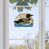 Swimming Loon Stained Glass Window Panel, 9.5-Inch Height (Store Pickup Only)