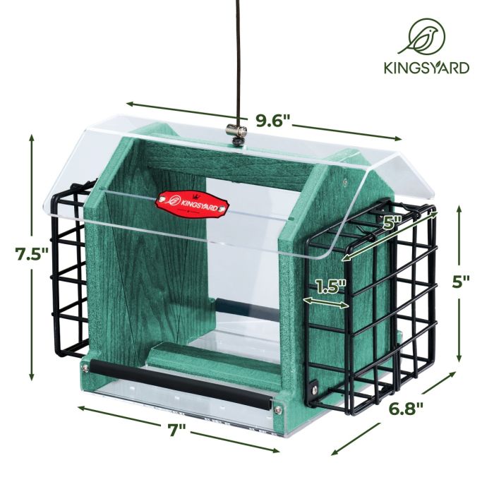 Weatherproof Double Suet Hopper Bird Feeder, Green