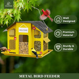 Weatherproof Metal Mesh House Hopper Bird Feeder, Yellow