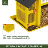 Weatherproof Metal Mesh House Hopper Bird Feeder, Yellow