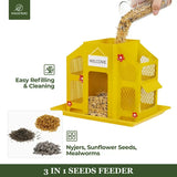 Weatherproof Metal Mesh House Hopper Bird Feeder, Yellow