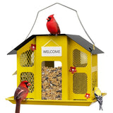 Weatherproof Metal Mesh House Hopper Bird Feeder, Yellow