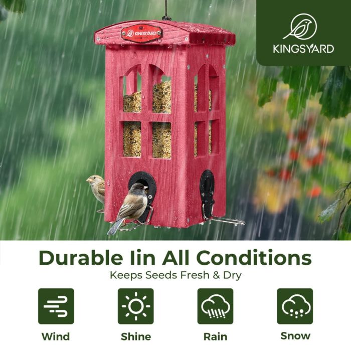 Weatherproof Telephone Booth Style Tube Bird Feeder, Red