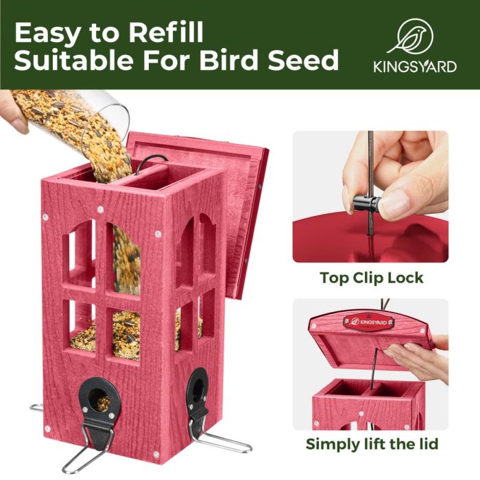 Weatherproof Telephone Booth Style Tube Bird Feeder, Red