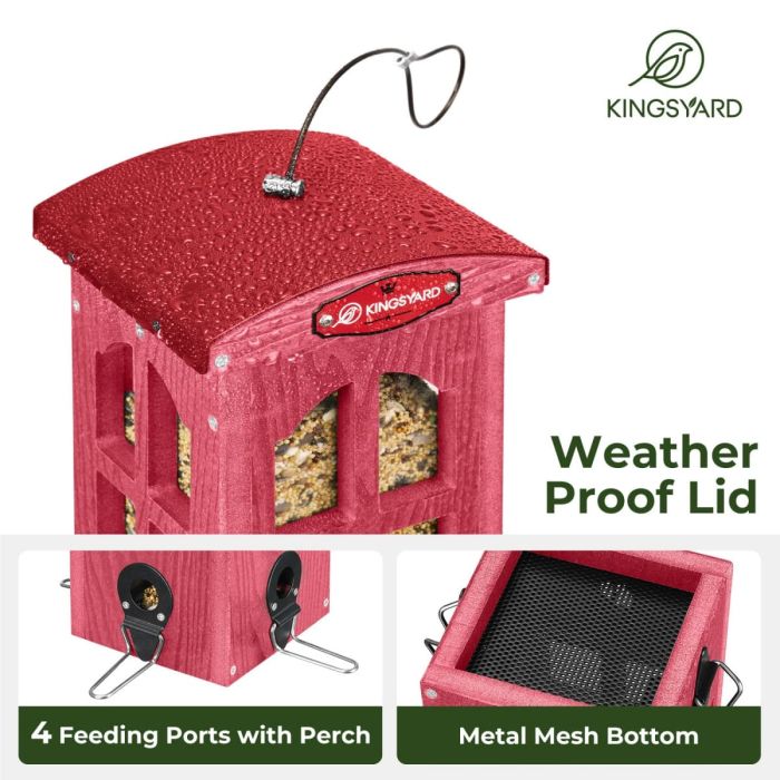 Weatherproof Telephone Booth Style Tube Bird Feeder, Red