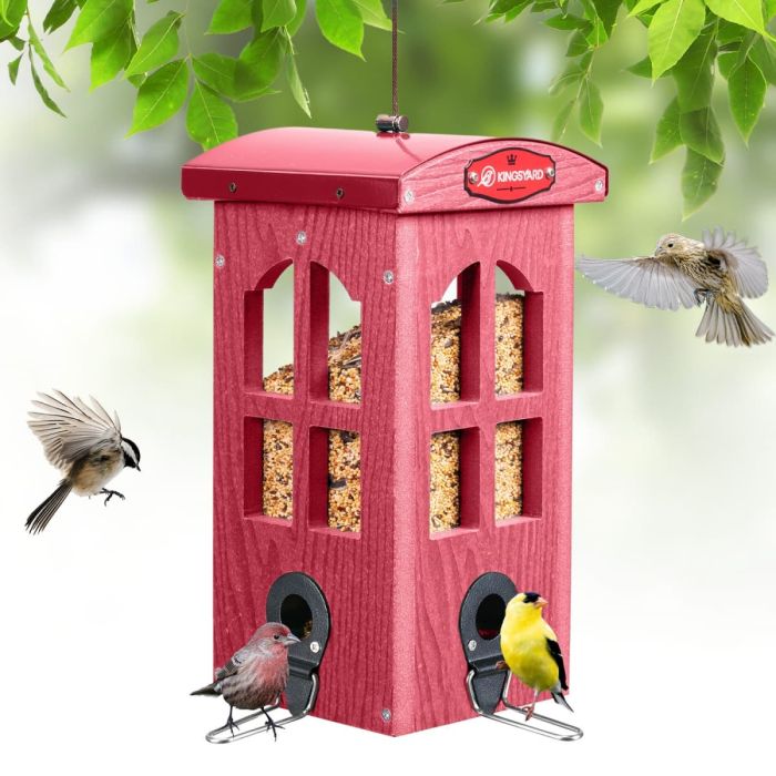 Weatherproof Telephone Booth Style Tube Bird Feeder, Red