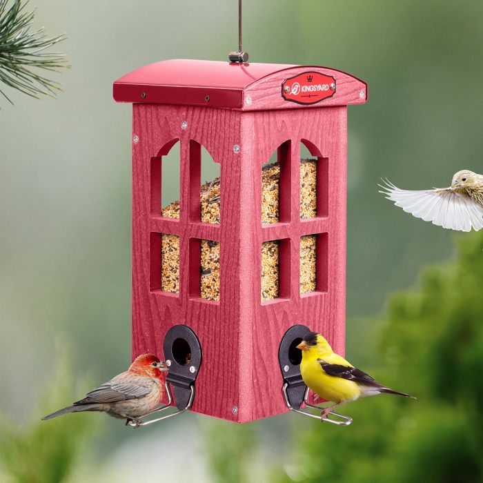 Weatherproof Telephone Booth Style Tube Bird Feeder, Red