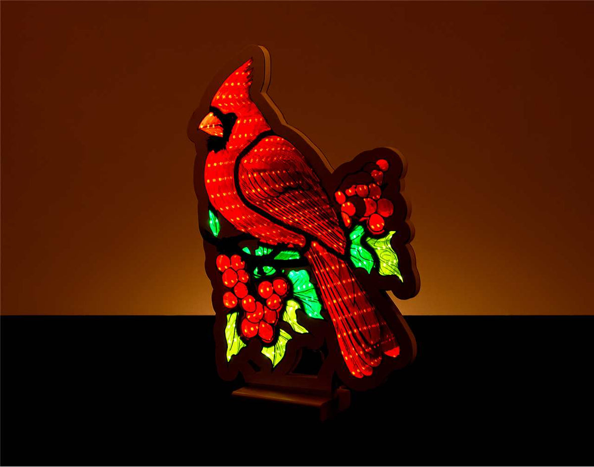14 Inch Cardinal & Holly Infinity Christmas Light