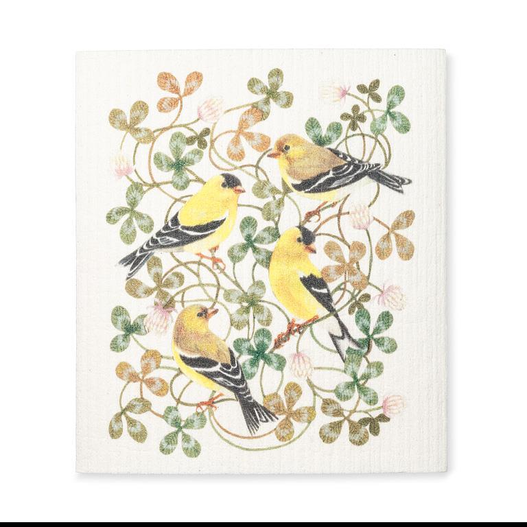 Yellow Finches and Clover Dishcloth