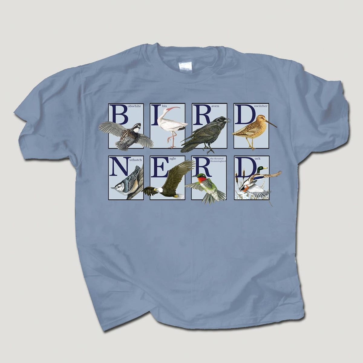 Bird Nerd Stone Blue 100% Cotton T-Shirt - Small