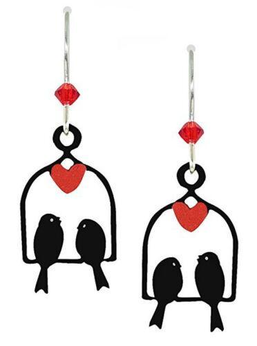 2 Birds On Swing With Red Heart Earrings