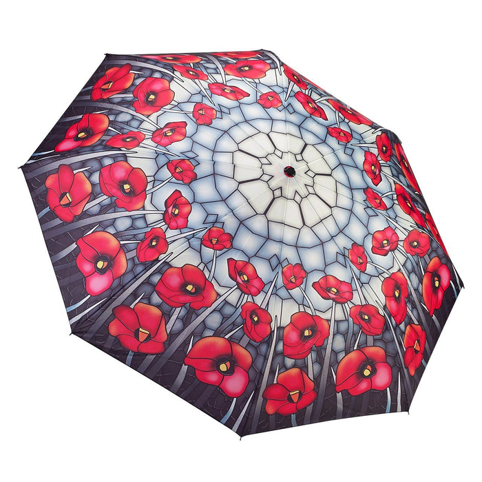 Stained-Glass Poppies Reverse Close Folding Umbrella