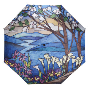 Stained-glass Landscape Reverse Close Folding Umbrella