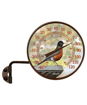 American Robin in Bronze Patina Dial Thermometer, 4 Inch