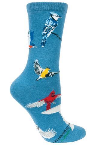 Backyard Birds on Blue Lightweight Cotton Crew Socks