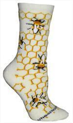 Bees, Honey on Natural Lightweight Cotton Crew Socks