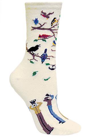 Birdwatcher on Natural Lightweight Cotton Crew Socks