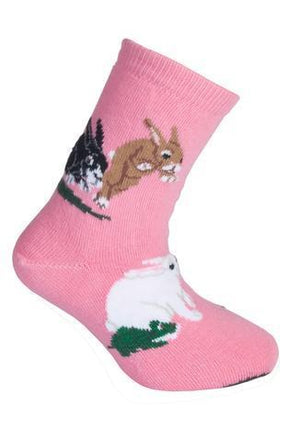 Bunnies on Pink Lightweight Cotton Crew Socks