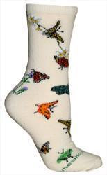 Butterflies on Natural Lightweight Cotton Crew Socks