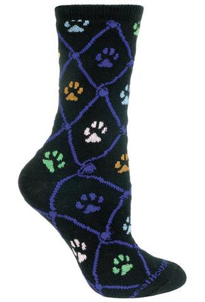Cat Paws on Black Lightweight Cotton Crew Socks