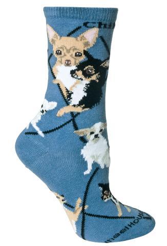 Chihuahua on Blue Lightweight Cotton Crew Socks