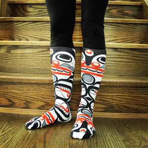 Curtis Wilson Killer Whale Crosshatch Art Socks, Small-Medium