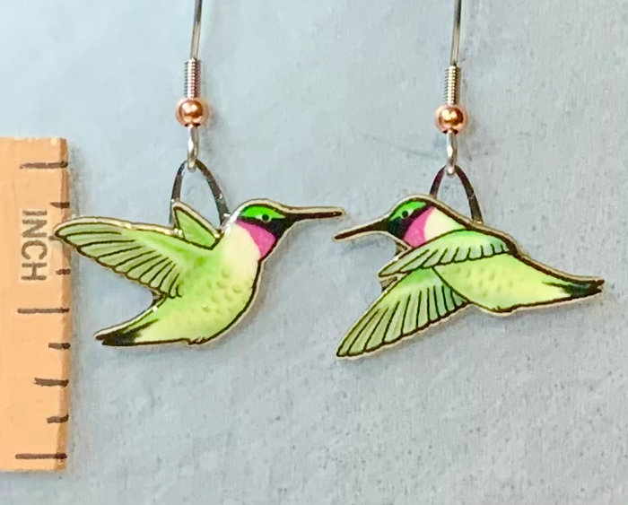 Eco Friendly Black-Chinned Hummingbird Earrings