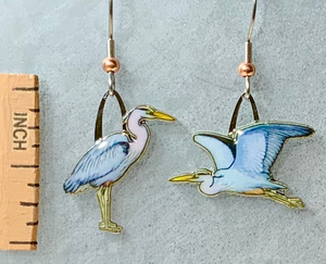 Eco Friendly Great Blue Heron Earrings