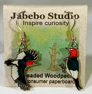 Eco Friendly Red-Headed Woodpecker Earrings